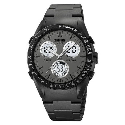 Electronic casual watch with resin mirror and TPU strap showing camouflage pattern, 50m water resistant