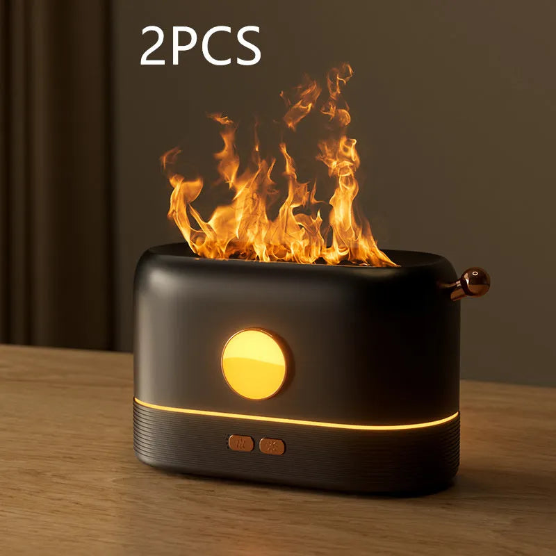 USB desktop humidifier with simulated flame effect and aroma diffusion functionality