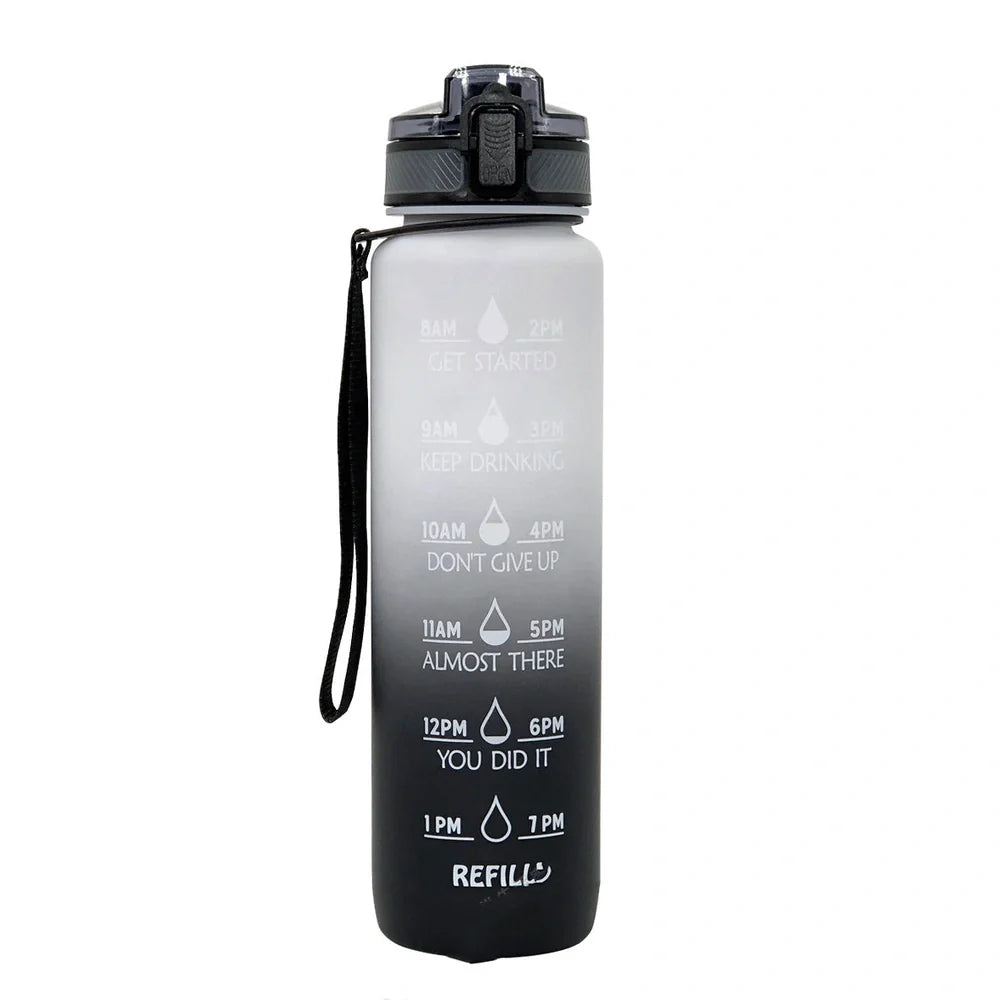 1000ml gradient plastic sports water bottle in blue-green, 29.5cm height, food grade with secure lid for hydration