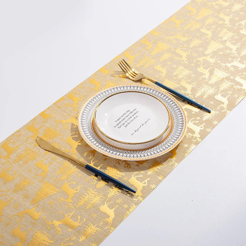 Christmas Elk Snowman Table Runner for festive holiday decor