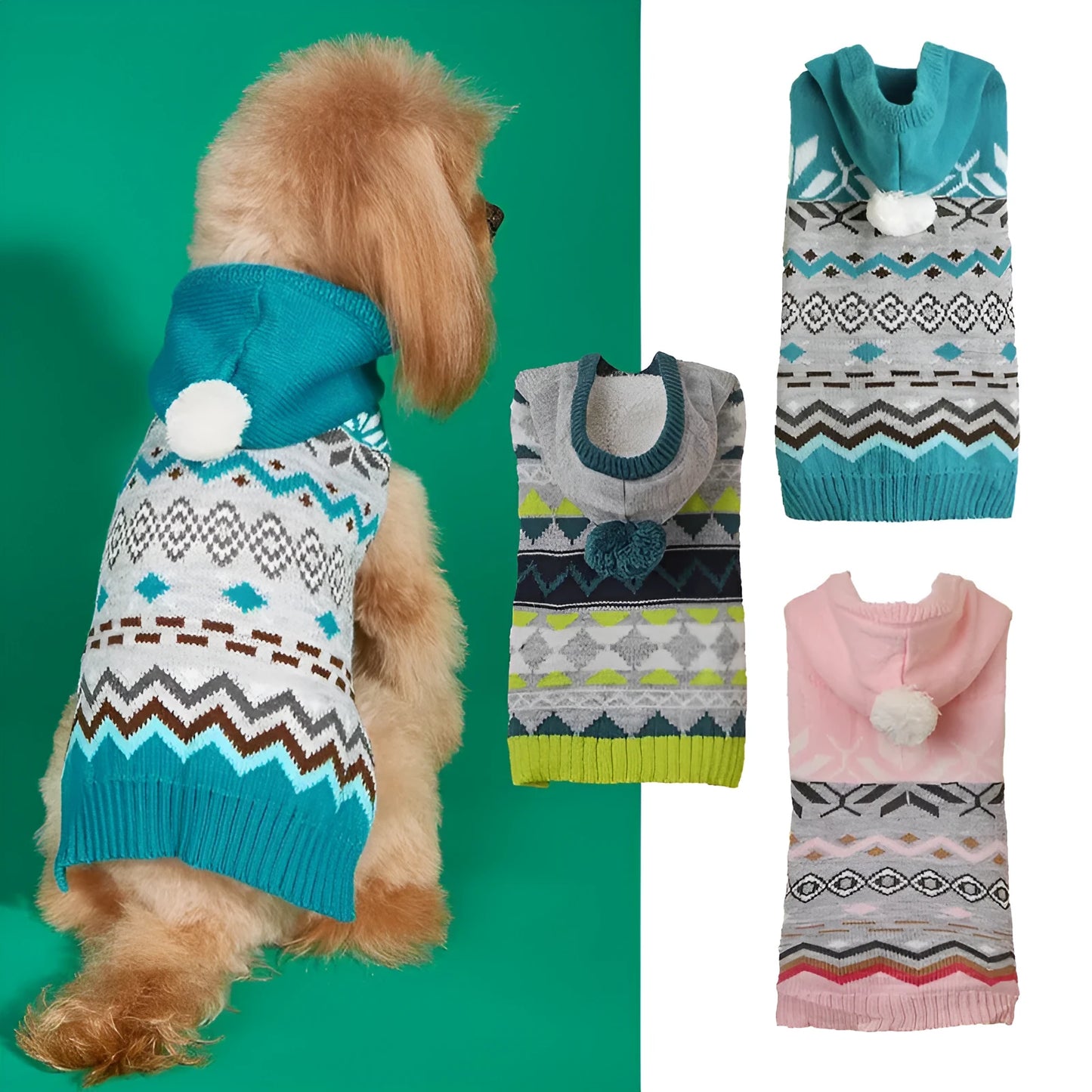Classic diamond pattern pet sweater for dogs in blue colour