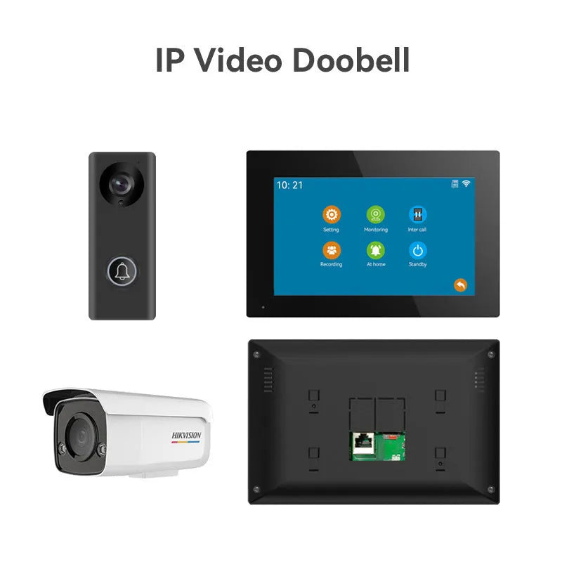 Video Intercom Doorbell 1v2 wireless network intelligent intercom system with 7 or 10 inch display colour HD camera 800x480 resolution real-time monitoring outdoor doorbell ethernet cable connection