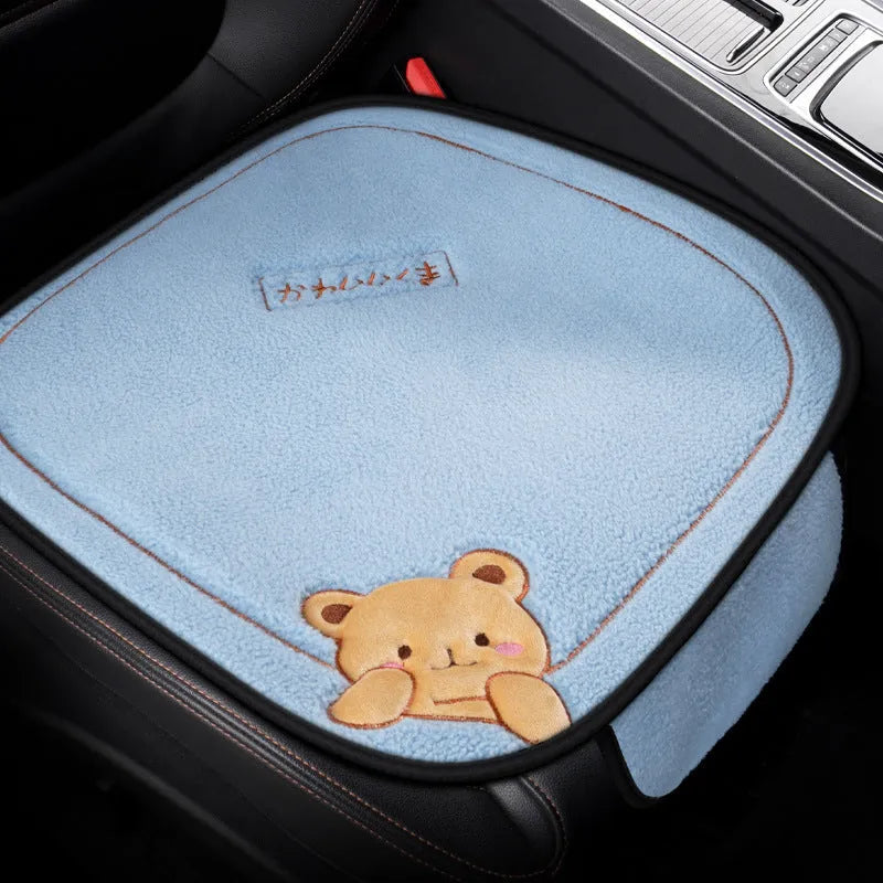Car cushion winter plush three-piece set with square cushion and lumbar support pillow in wool cotton filler