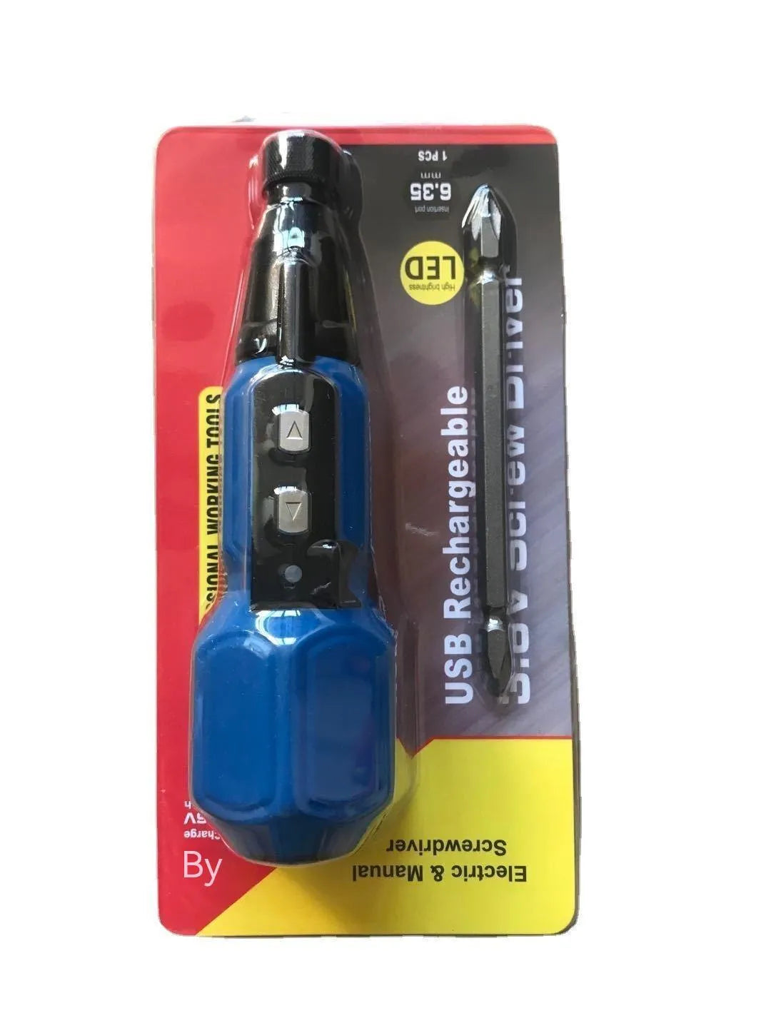 Black or blue alloy steel electric screwdriver with straight handle and rechargeable lithium battery