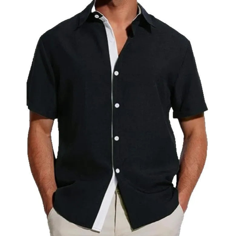 Men's short-sleeved floral print polyester shirt in matcha green colour