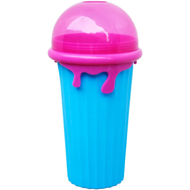 Blue 500ml slushy maker cup with squeeze bottle design for quick-frozen smoothies and homemade ice cream