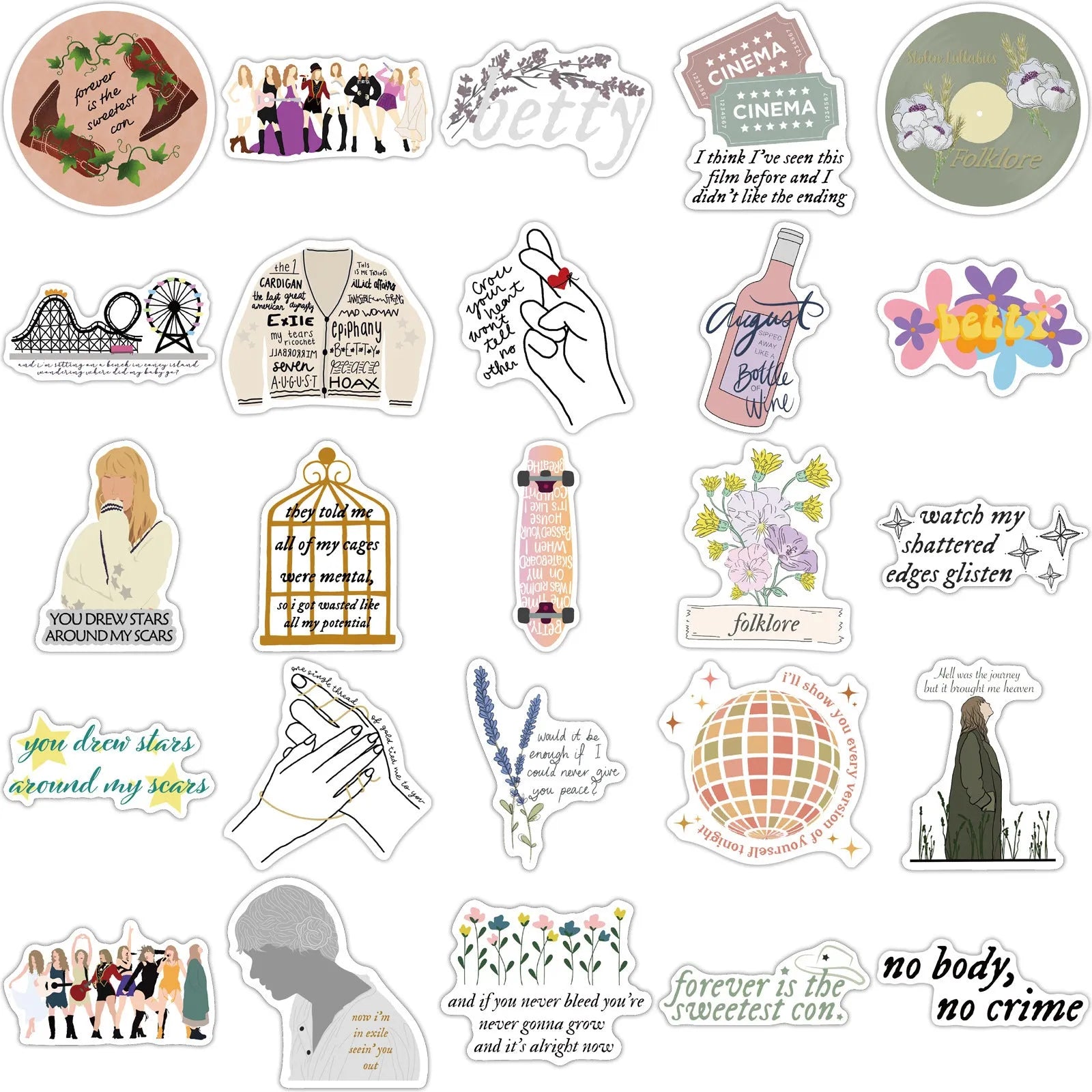 Pack of 50 cartoon graffiti waterproof adhesive stickers for luggage, each 4-6cm long.