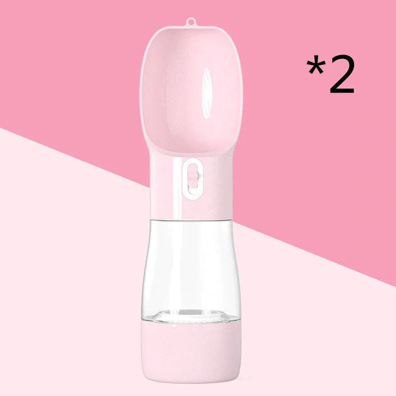 Traveling Out Portable Dog Water and Food Dispenser in pink, green, blue, and gray