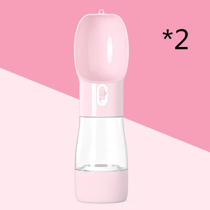 Traveling Out Portable Dog Water and Food Dispenser in pink, green, blue, and gray