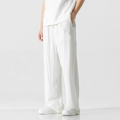 Men's bamboo fibre cropped trousers with drawstring waist in straight-leg cut