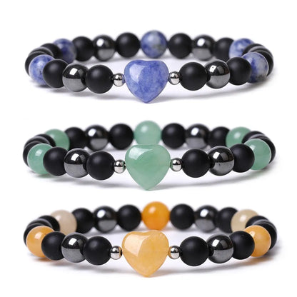 Geometric peach heart stone bracelet with hand-cut craftsmanship in multiple colour variations