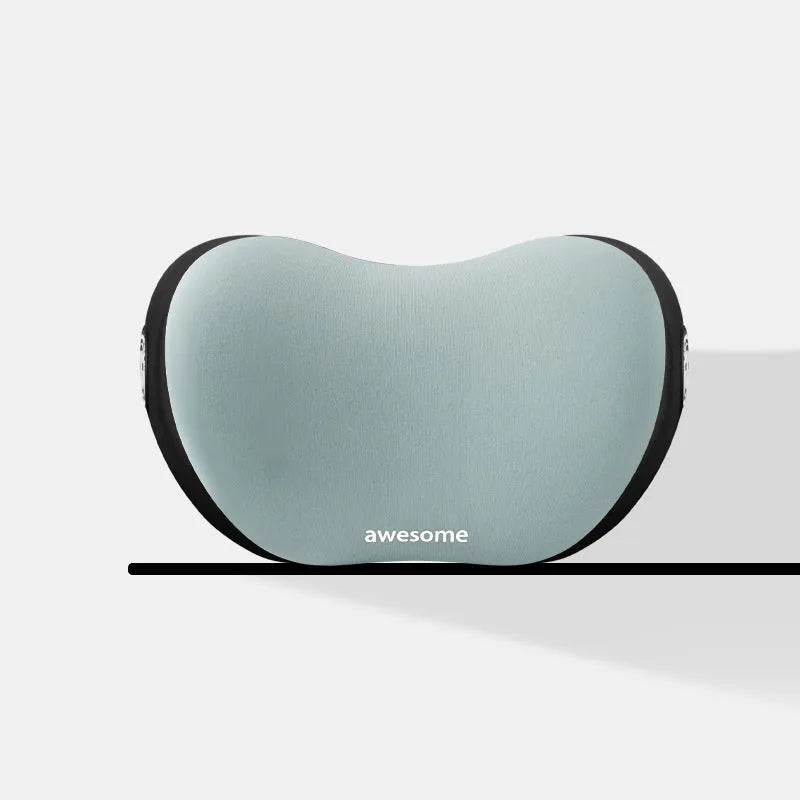 Car headrest and lumbar support pillow set in fabric with cotton filling.