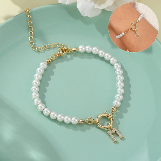 2024 Fashion Toggle Clasp Initial Bracelet with 6mm Pearl