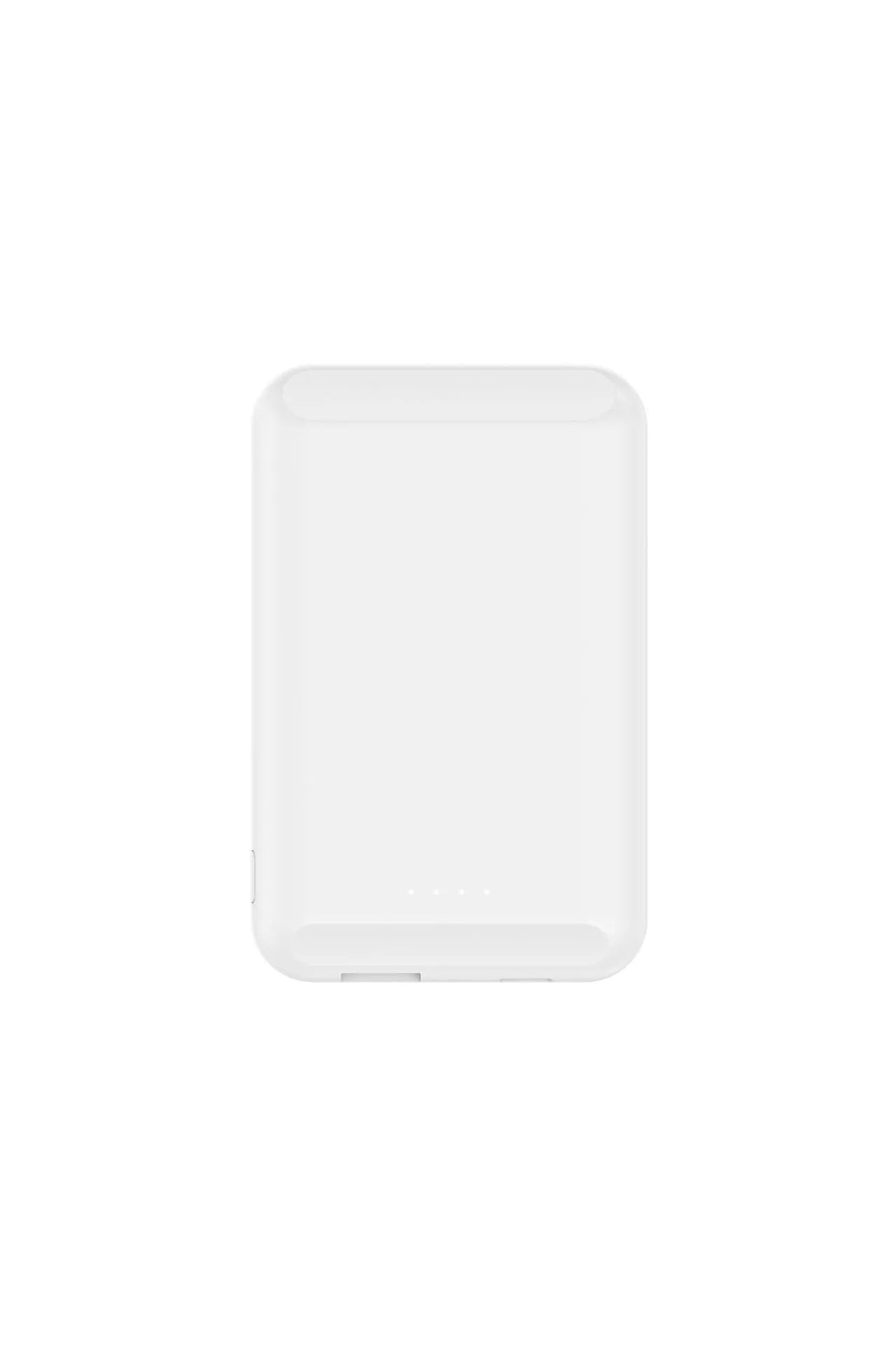 Magnetic wireless power bank in five colour options showing compact 85mm design with 5000mAh capacity
