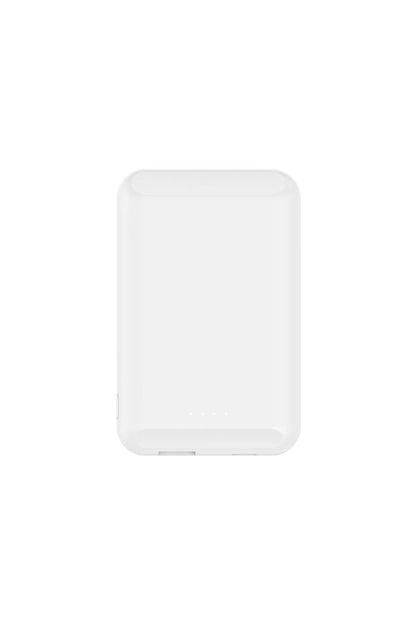 Magnetic wireless power bank in five colour options showing compact 85mm design with 5000mAh capacity