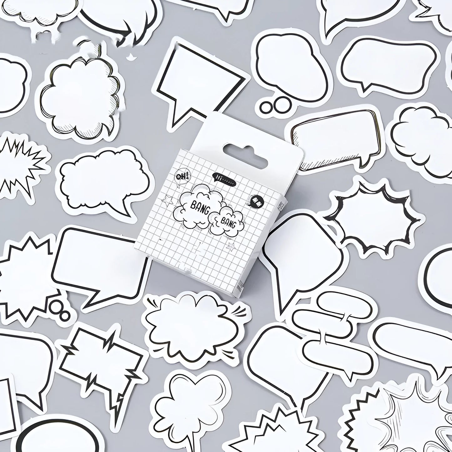 Momo Original boxed stickers with black and white bubbles design, 45 pieces for DIY craft.