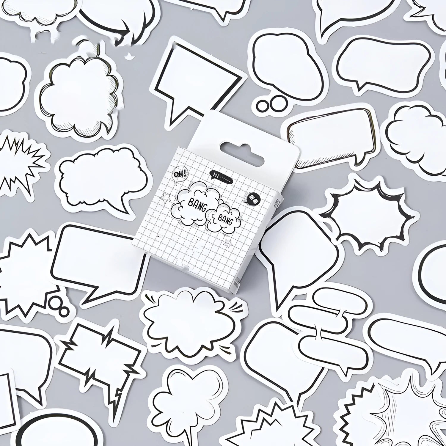 Momo Original boxed stickers with black and white bubbles design, 45 pieces for DIY craft.
