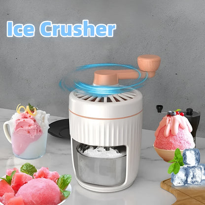 Green hand-cranked ice shaving machine with detachable ice box for making snow cones
