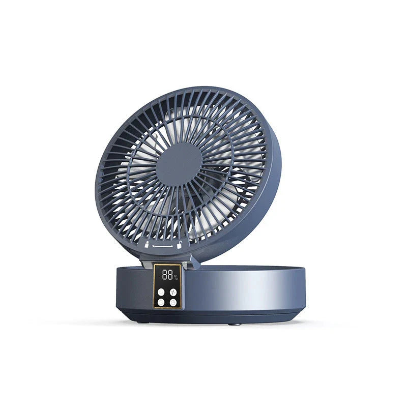 Rechargeable portable folding fan with USB charging, adjustable 3-speed airflow, and integrated night light for customized cooling and ambient lighting