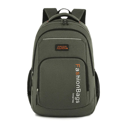Black nylon fashion backpack with double shoulder straps, shown open to reveal internal laptop and phone pockets.