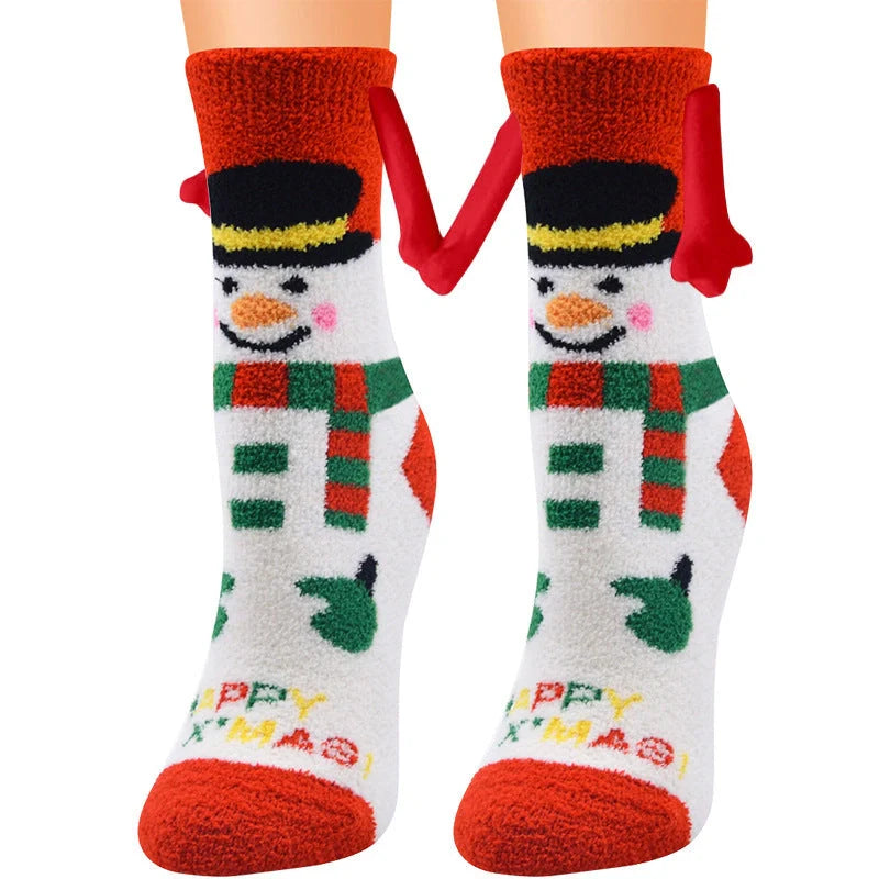 Christmas couple socks with magnetic suction feature for hand holding, in various animal patterns
