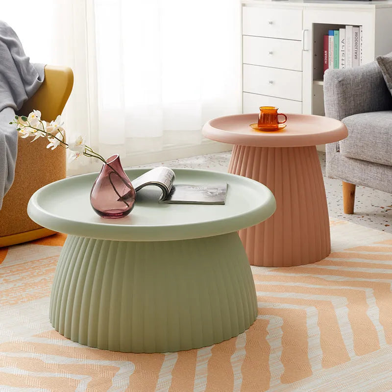 Mushroom small coffee table, plastic, 50 x 45cm, in pink, yellow, white, grey, brown red or green