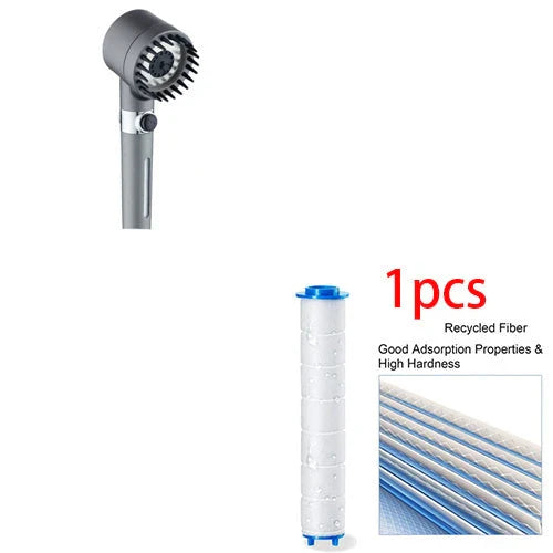 Premium multi-function shower head with rainfall and massage modes, made of durable ABS material and featuring a built-in water filter.