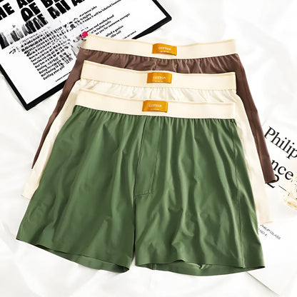 Pack of three pairs of solid colour men's ice silk briefs on a white background