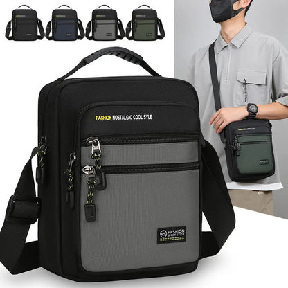 Men's waterproof nylon crossbody bag in urban simplicity style with multiple compartments