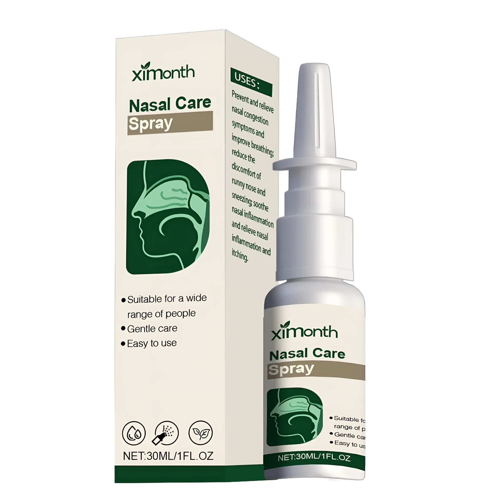 30 ml bottle of nasal care spray with natural Xanthium and Saposhnikovia plant extracts.