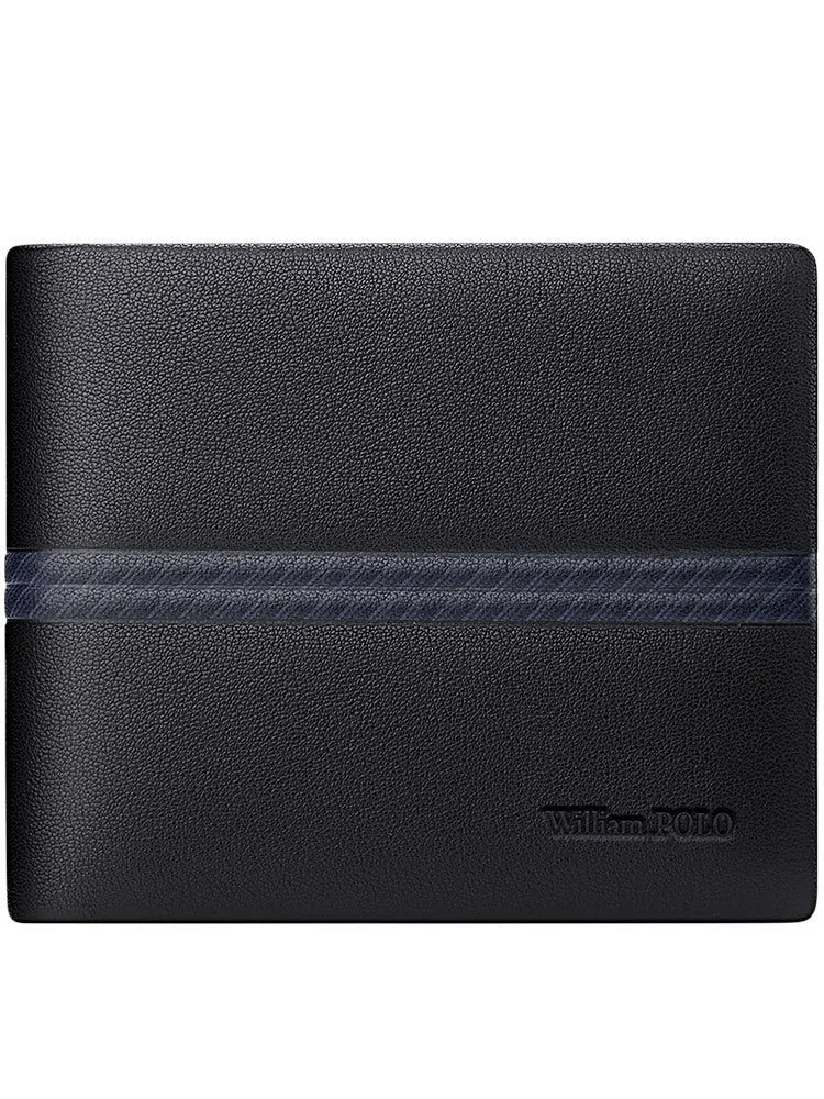 Men's cowhide leather wallet with letter pattern and anti-theft card slot.
