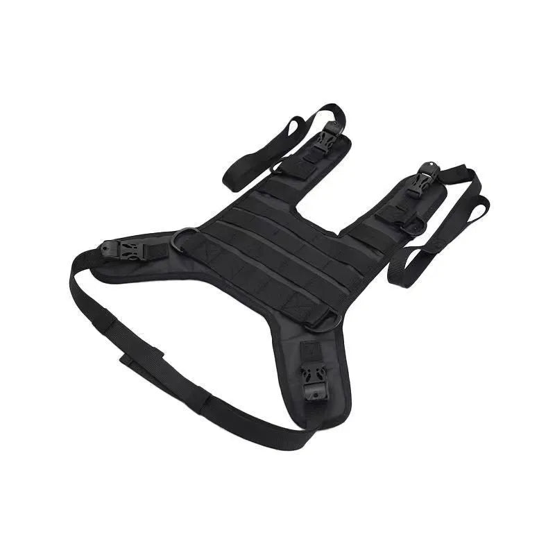 Universal black vest fuel tank bag mounting base for motorcycle tank bag, shown as a vest-style mount base