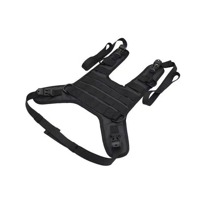 Universal black vest fuel tank bag mounting base for motorcycle tank bag, shown as a vest-style mount base