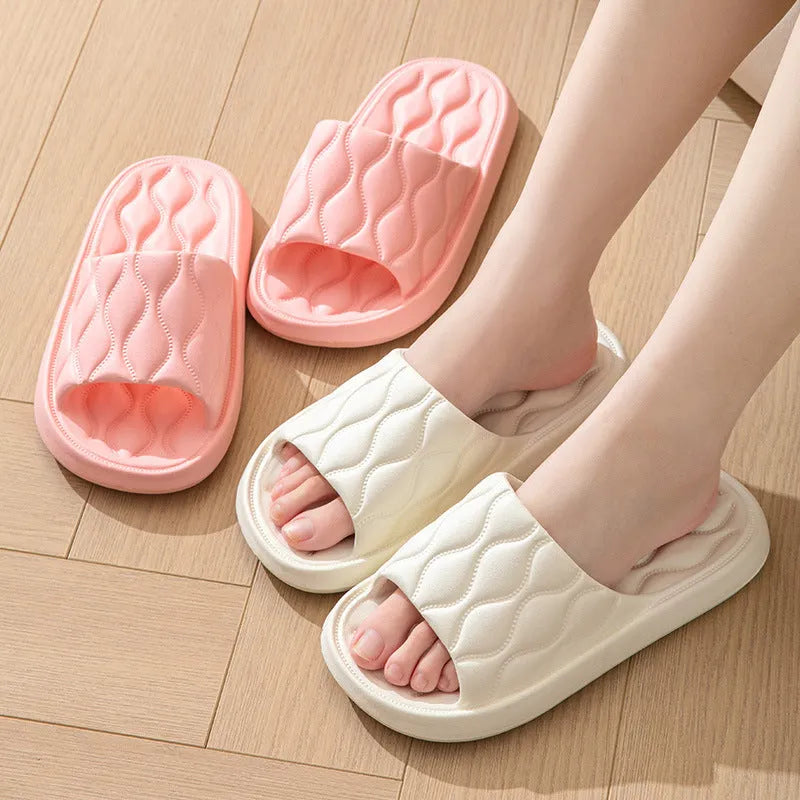 Ripple style EVA house slippers in white, pink, light green, dark khaki or black, sizes 36/37 to 44/45, one pair