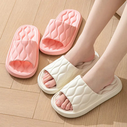 Ripple style EVA house slippers in white, pink, light green, dark khaki or black, sizes 36/37 to 44/45, one pair