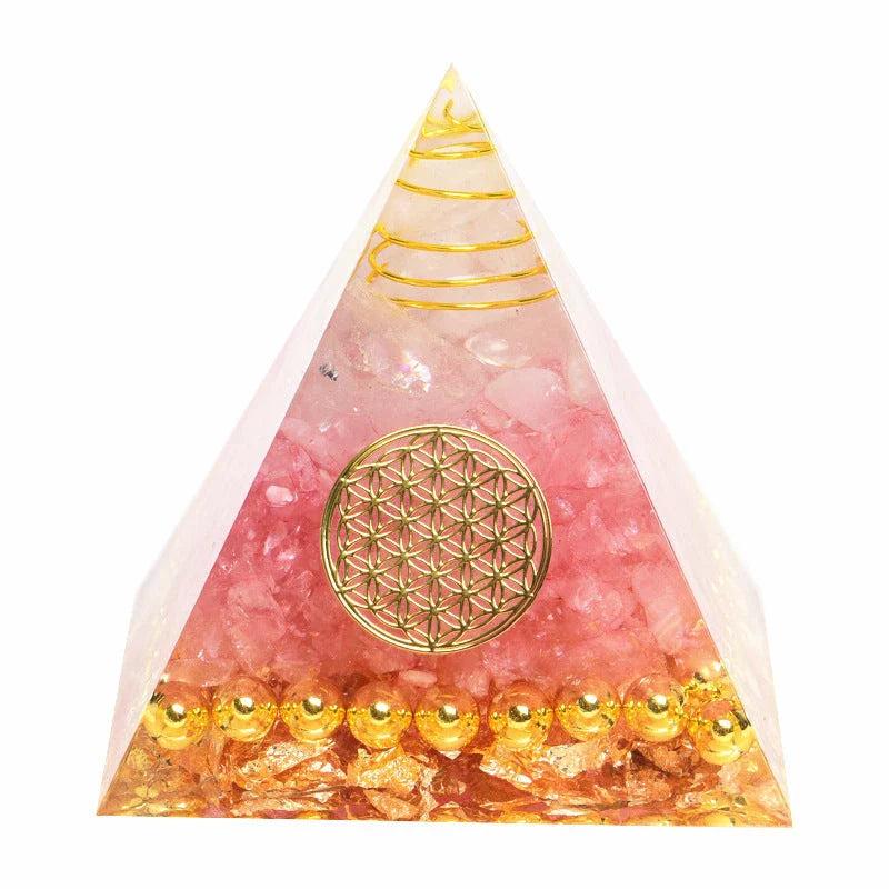 Premium Reiki Healing Crystal Pyramid - Handcrafted with Amethyst and Tiger's Eye, Infused with Orgone Technology for Radiation Protection and Chakra Alignment