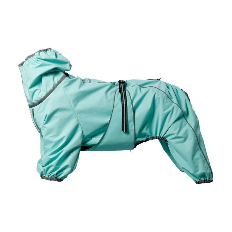 Red polyester dog shell jacket with cotton padding shown on a dog, with sports style design