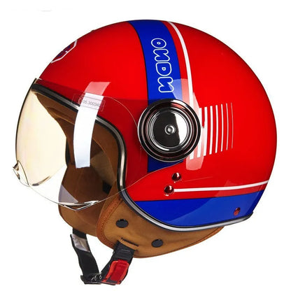 Retro style battery car half helmet in bright two-tone colours with ABS shell