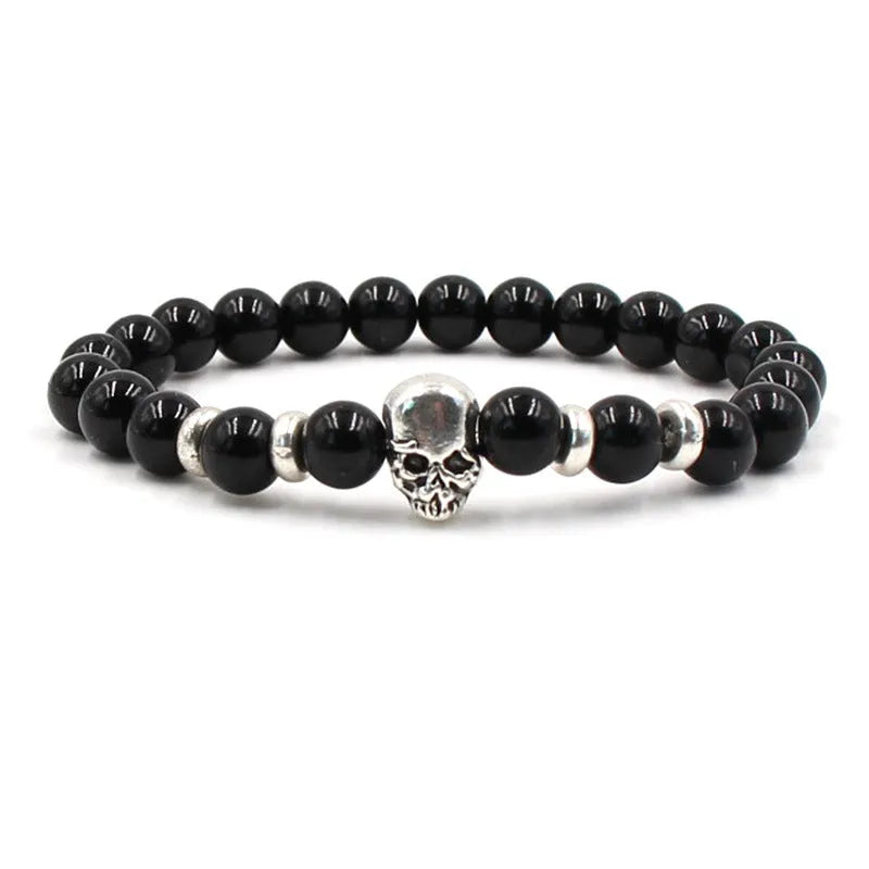 8mm natural white turquoise agate stone unisex stretch bracelet with geometric beads
