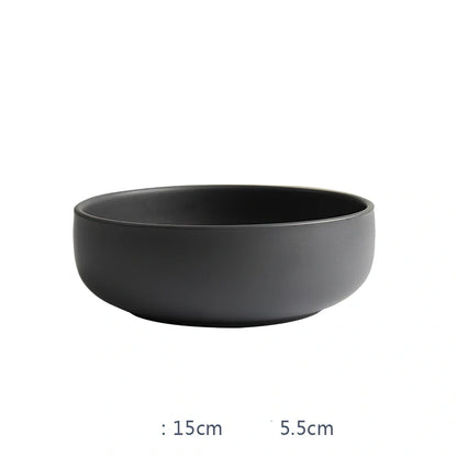 Nordic ceramic tableware set with rice bowl, noodle bowl, flat plate, and soup bowl in matt glaze finish