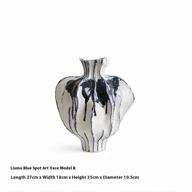 Moban celadon handmade ceramic vase with glass surface in blue and white sanitary ware colour