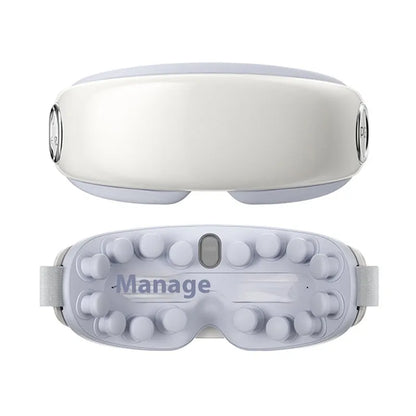 Bluetooth hot compress and steam moisturising eye massager device in purplish grey, green, or ink grey colour