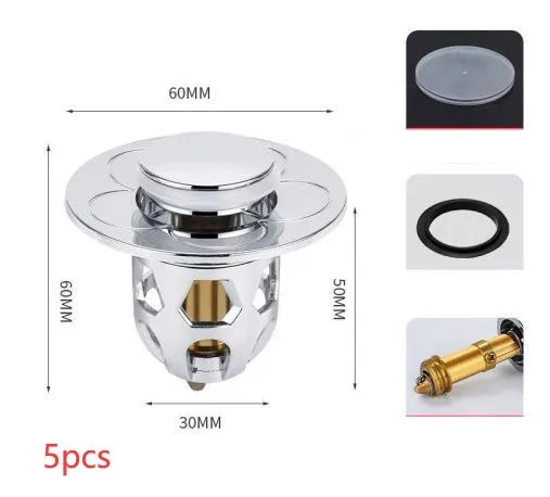 Copper core bouncing washbasin drain plug with universal 1.1-1.5 inch head in metallic finish