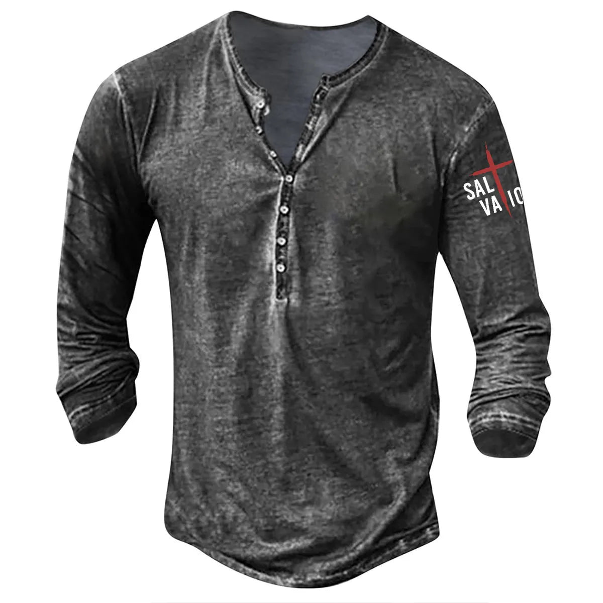 Plus size punk style pullover top with button-down collar and arm cross print, available in multiple colours and sizes.