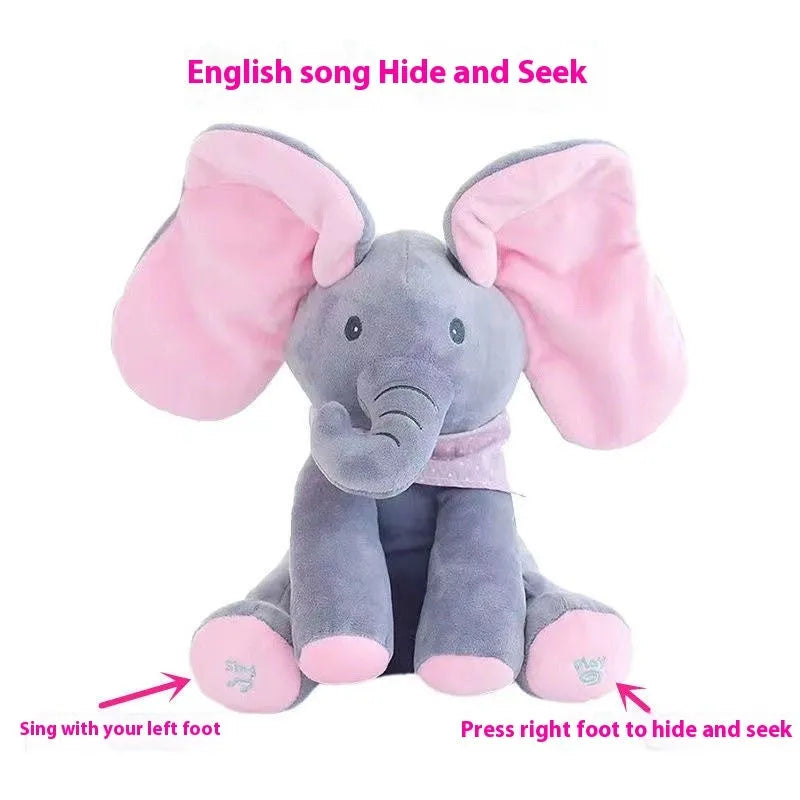 Singing plush elephant toy in blue or pink with music and sound, English battery version, single doll