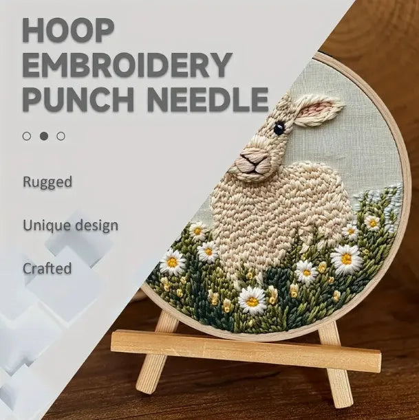 Sheep design embroidery pin punch craft kit with cloth materials and complete beginner set