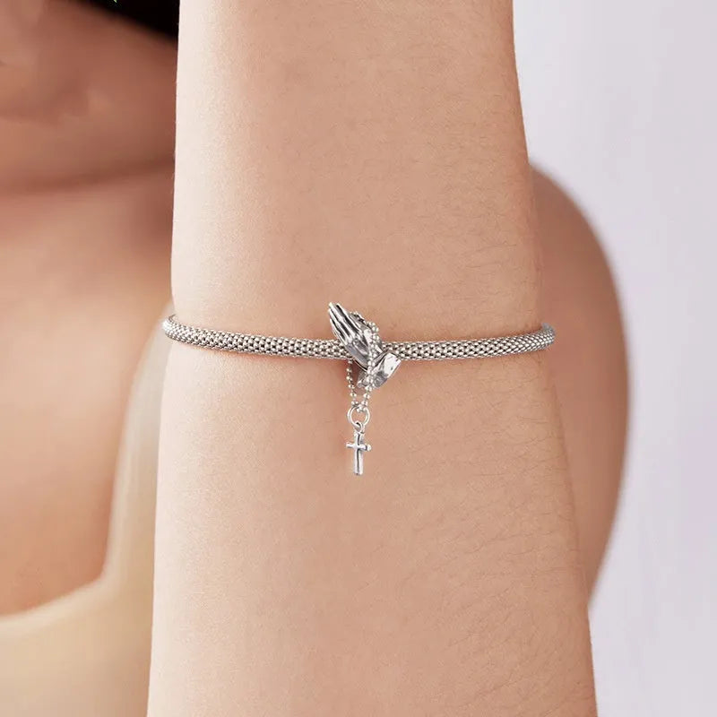 S925 sterling silver chain cross bead with pearlescent treatment, 2.8cm by 0.7cm, 0.45cm aperture, SCC3170 colour
