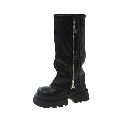 Platform muffin pants Martin boots with square heel and high cylinder socks in black, brown or wine red