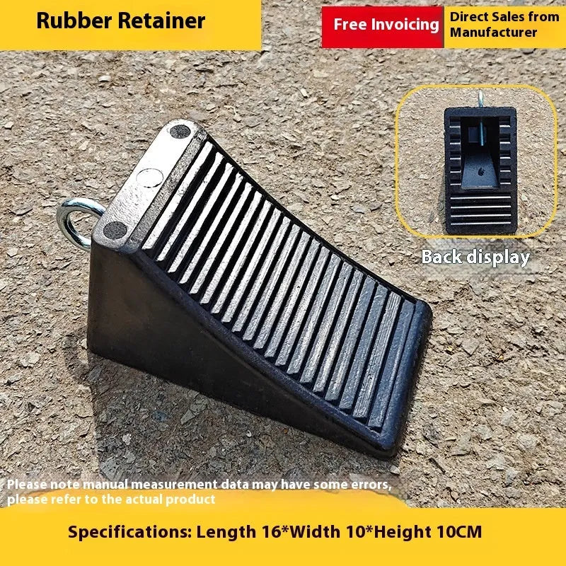 Portable car anti-slip retainer wedge with isosceles triangle design on a ramp.