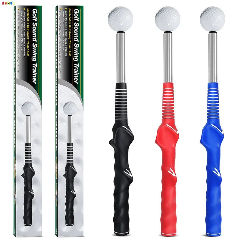 Golf telescopic swing simulator with adjustable stainless steel shaft in black, blue, or red colours for home training